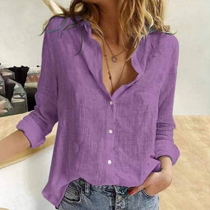 Rosa Clothing - Wholesale Shirt - Women's - Solid Color Casual Loose Long-Sleeve Shirt7