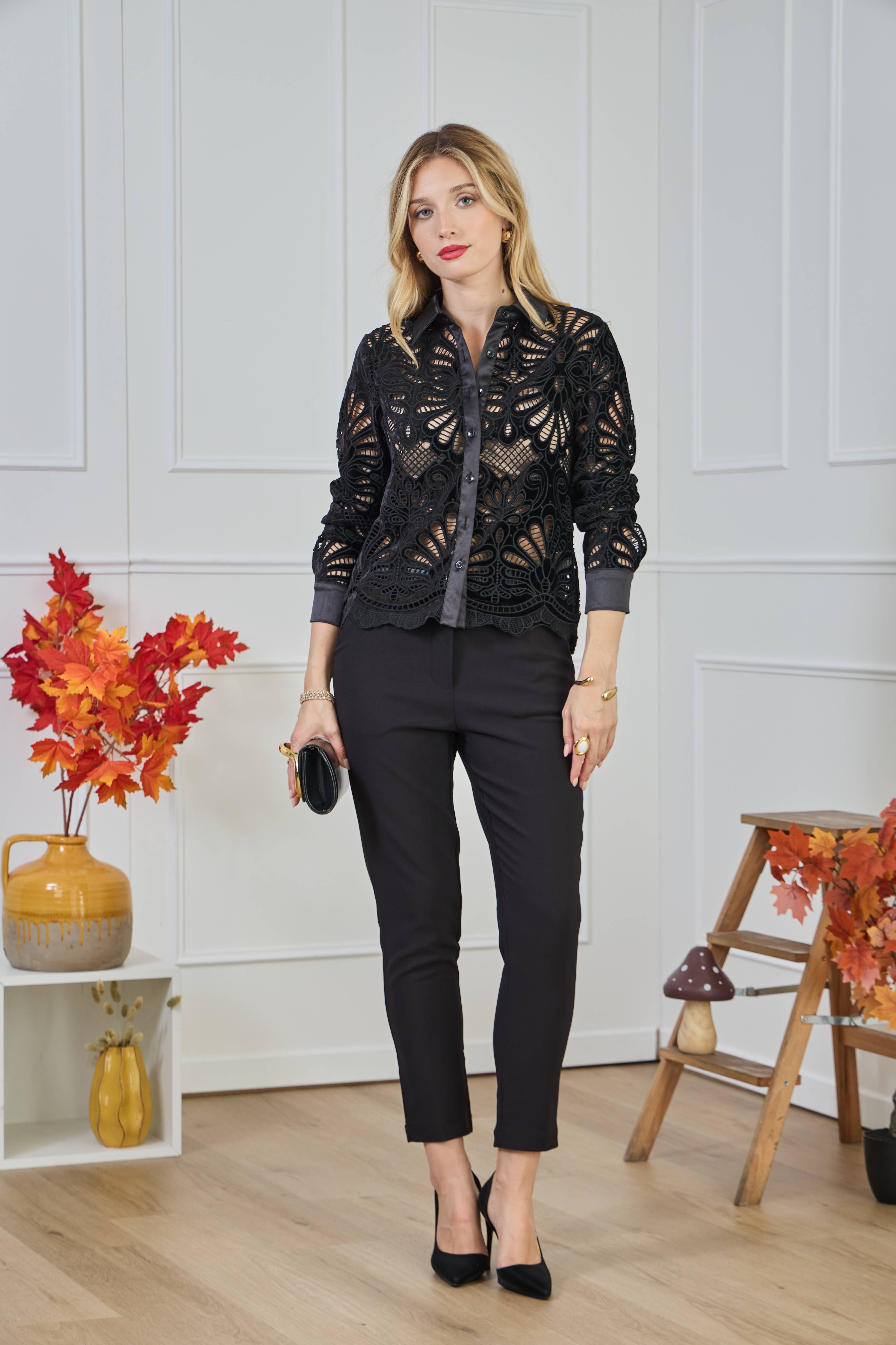 LULUMARY - Wholesale Button Down Shirt - Women's - Lace shirt CH3719