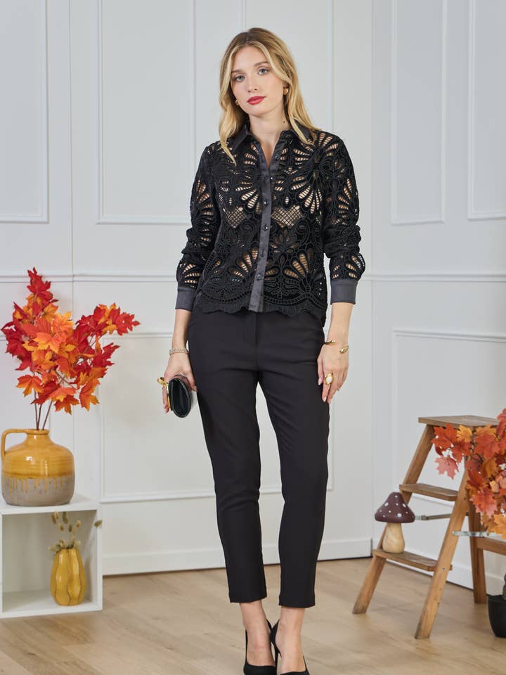 LULUMARY - Wholesale Button Down Shirt - Women's - Lace shirt CH3719