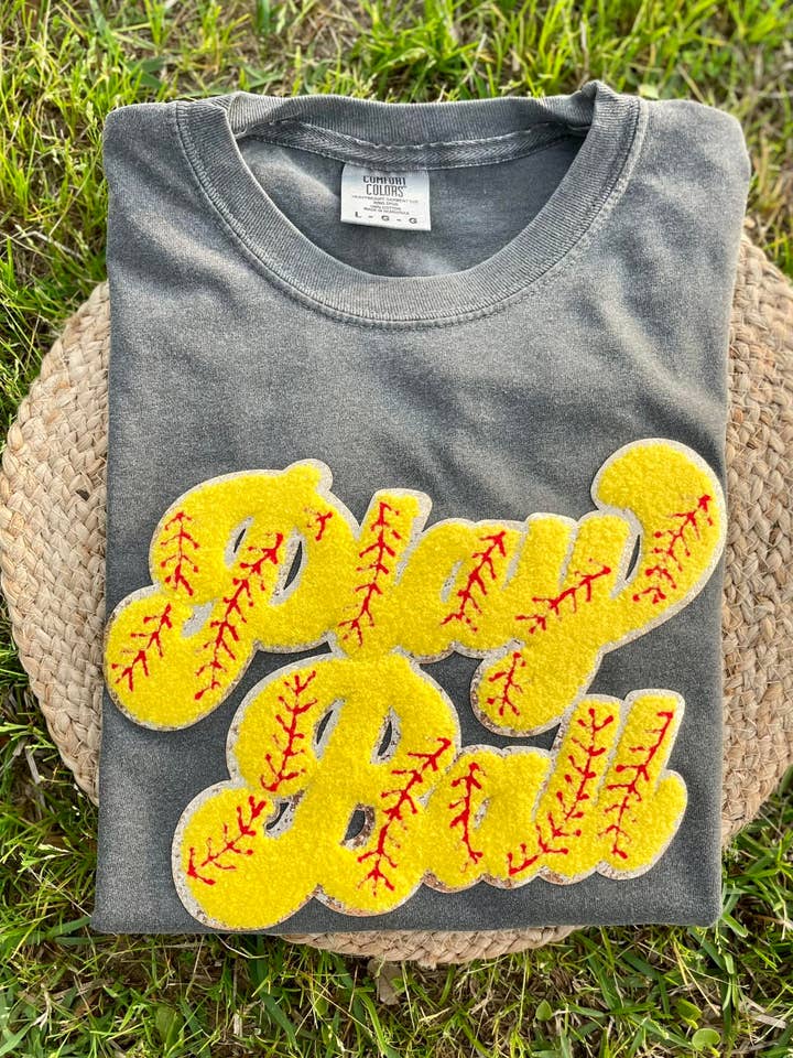 Play Ball Softball Chenille Patch T-Shirt for wholesale by Rosebud Boutique