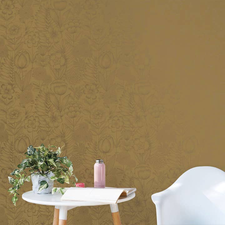 Tempaper & Co ® – wholesale Wallpaper – Homestead Floral Gold Peel and Stick Wallpaper, 28 sq. ft.