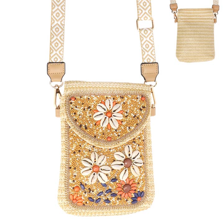 SP Sophia Collection - Wholesale Crossbody Bag - Women's - Cowrie Shell & Daisy Embroidered Crossbody Bag1