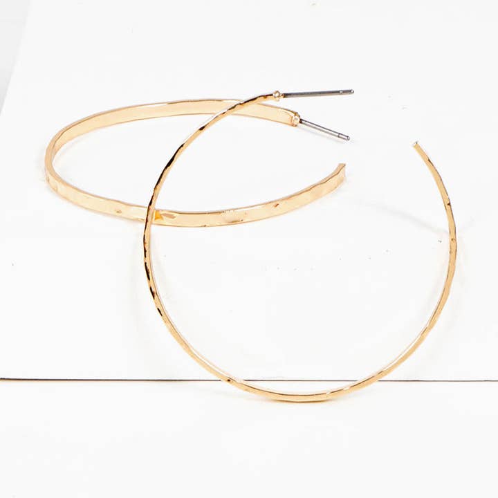 Wild Honey - Wholesale Hoop Earrings - 45mm Hammered Brass Open Hoop Earrings1