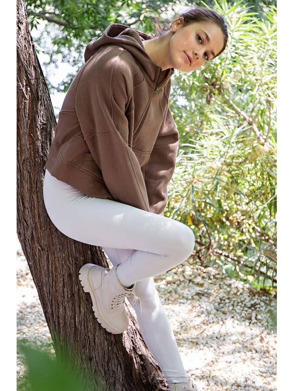 COFFEE J873037 Cropped Quarter Zip French Terry Hoodie Jacket for wholesale on Faire