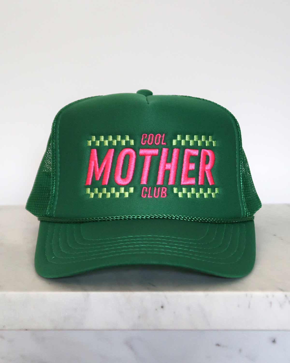 Sundrop - Wholesale Trucker Hat - Women's - Cool Mother Club Checkered Trucker Hat - High Profile Green