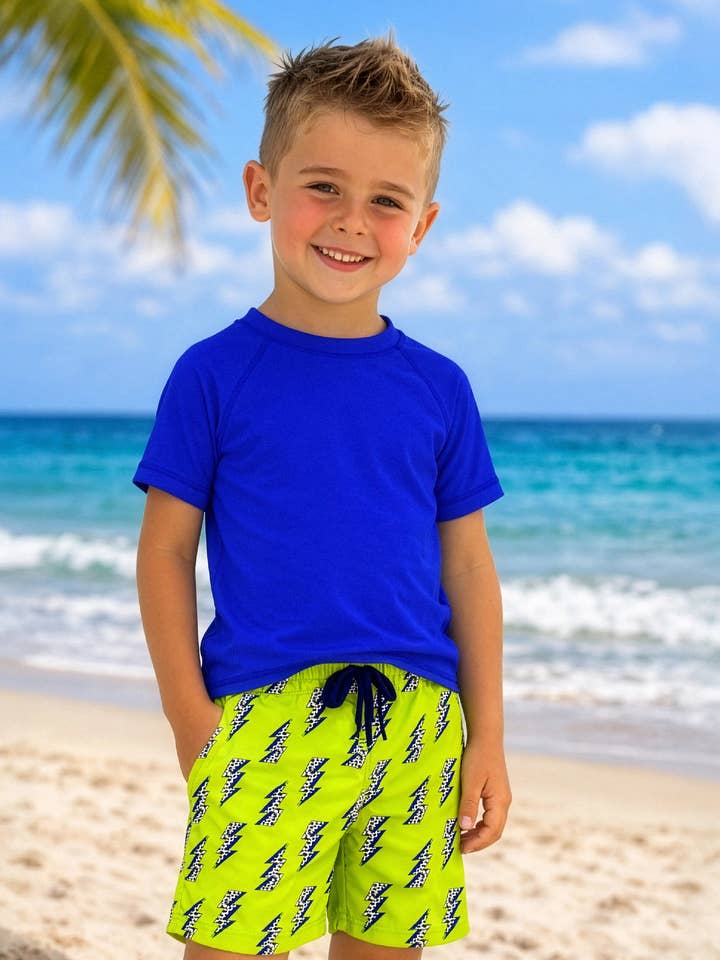 Dylan Boys Lightning Bolt Print Board Shorts for wholesale by Limeapple