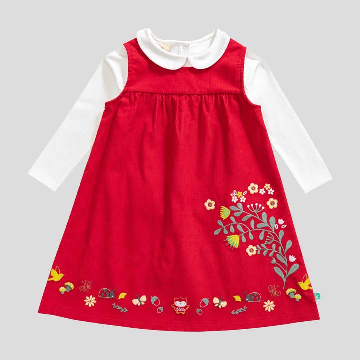 Full Sleeve Peter Pan Pinafore Dress for Toddler Girls - Red for wholesale by Juscubs (KaiterFly)