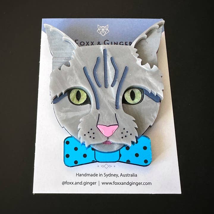 Porte-clés Félix le chat tigré gris pour la vente par Foxx & Ginger Jewellery