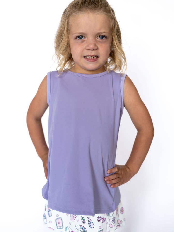 Girls Purple Split-Back Athletic Tank for wholesale by Teigan & Co