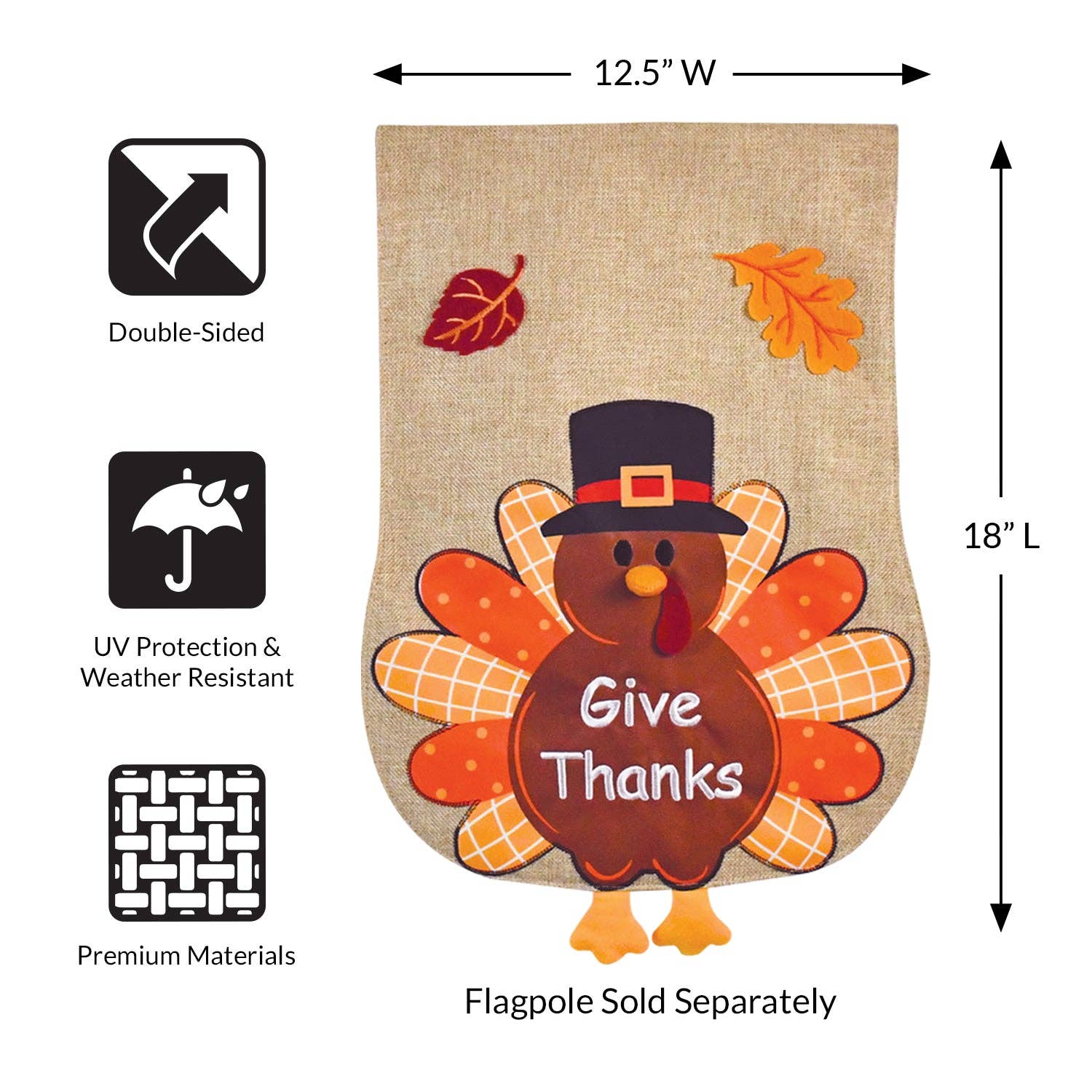 JEC Home Goods Inc - Wholesale Flag - Thanksgiving Fall Turkey Burlap 2-Sided Garden Flag 12.5x18"5