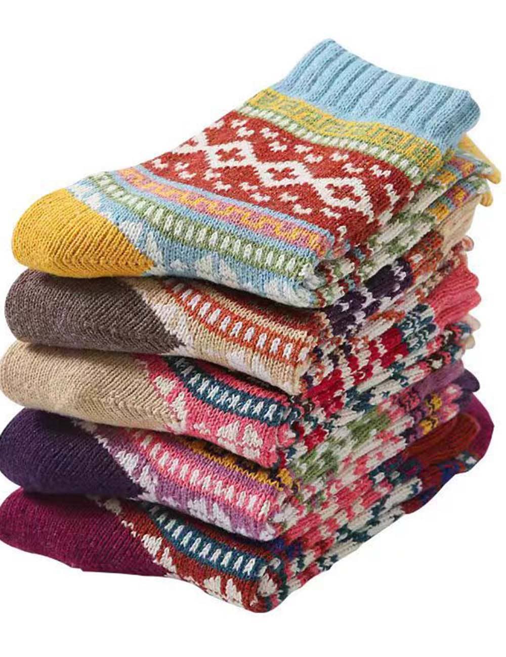 Sweetkama - Vente Chaussettes – femme - Chaussettes montantes tricotées à motif géométrique coloré vintage pour femmes2