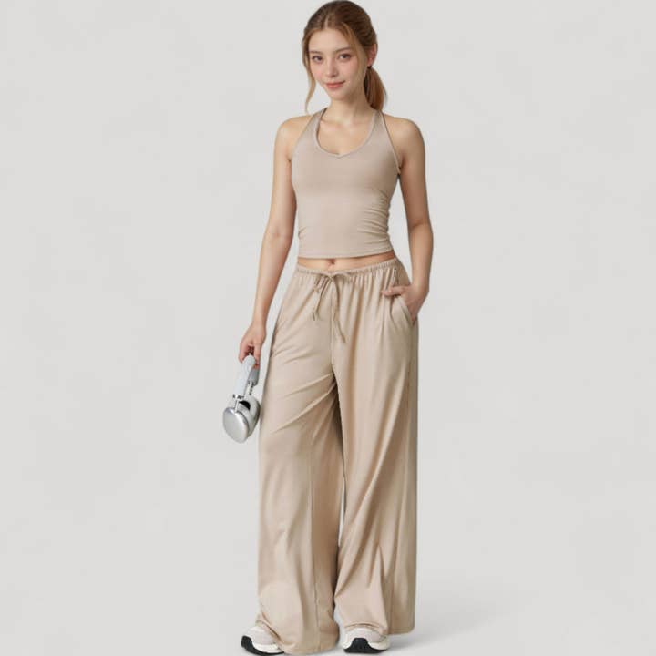 Active by Anna-Kaci - Wholesale Athletic Top - Women's - Cropped Active Tank Top with Built-In Bra and Racerback Desi8