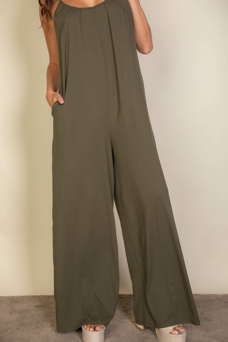 CAPELLA APPAREL - Wholesale Jumpsuit - Women's - Spaghetti strap solid wide jumpsuit15