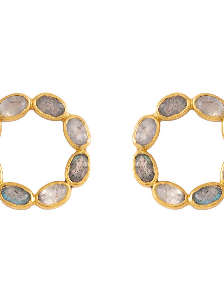 Labradorite and Moonstone Karma Earrings for wholesale by Lavani Jewels