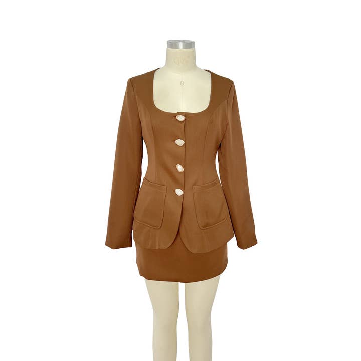 XHHH Inc - Wholesale Top & Pant Set (NOT Loungewear) - Women's - X9461CS Scoop Neck Blazer Mini Dress Set3