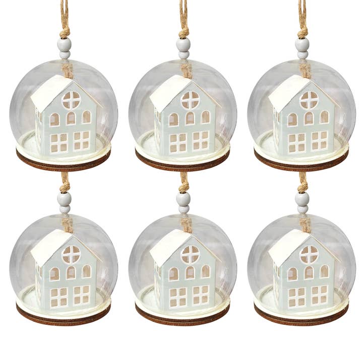 Pack of 6 Nordic Encapsulated House Christmas Baubles for wholesale by Daniel James