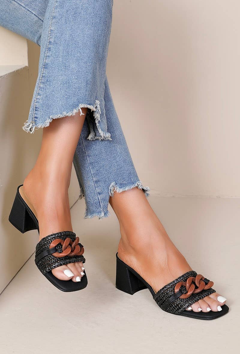 Joia Paris - Wholesale Mules - Women's - Canvas heeled mule with wood-style buckle HK-13154