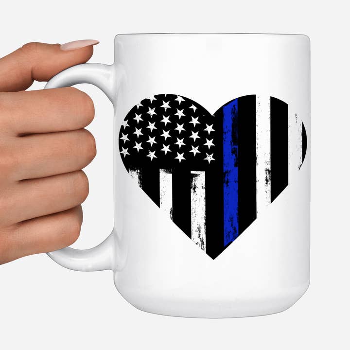 Blue Line Flag Heart PoliceCeramic Mug - 15oz for wholesale by The Geek Boutique
