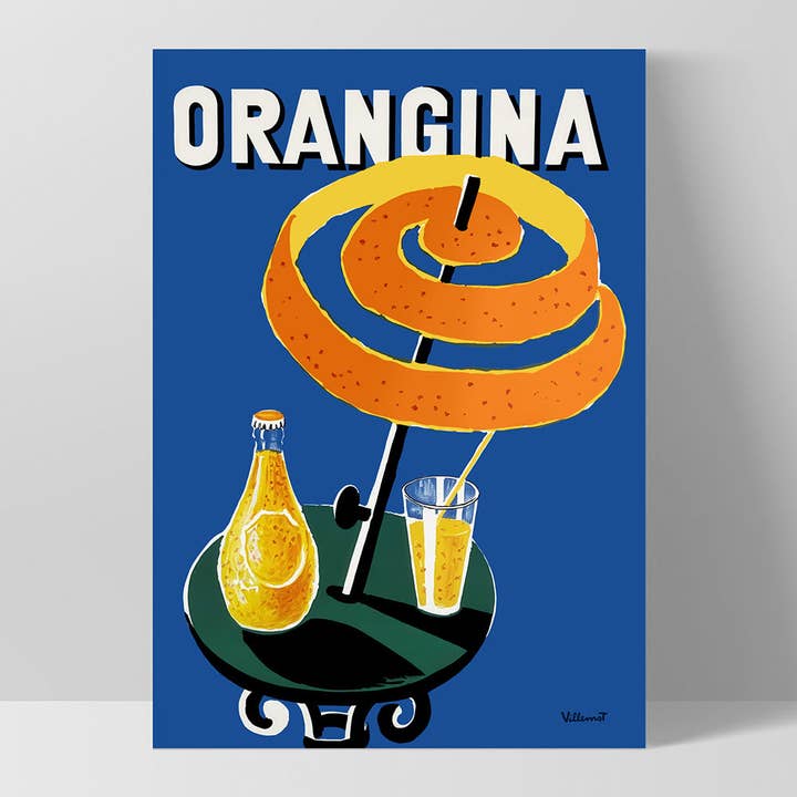 PRINT AND PROPER - Wholesale Art Print - Orangina Villemot Poster. Terrace & Parasol Remastered Print