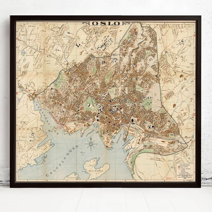 Ancienne carte d'Oslo Norvège 1938 Carte antique d'Oslo | Impression d'art mural de carte vintage pour la vente par OldCityPrints - Old Maps and Posters