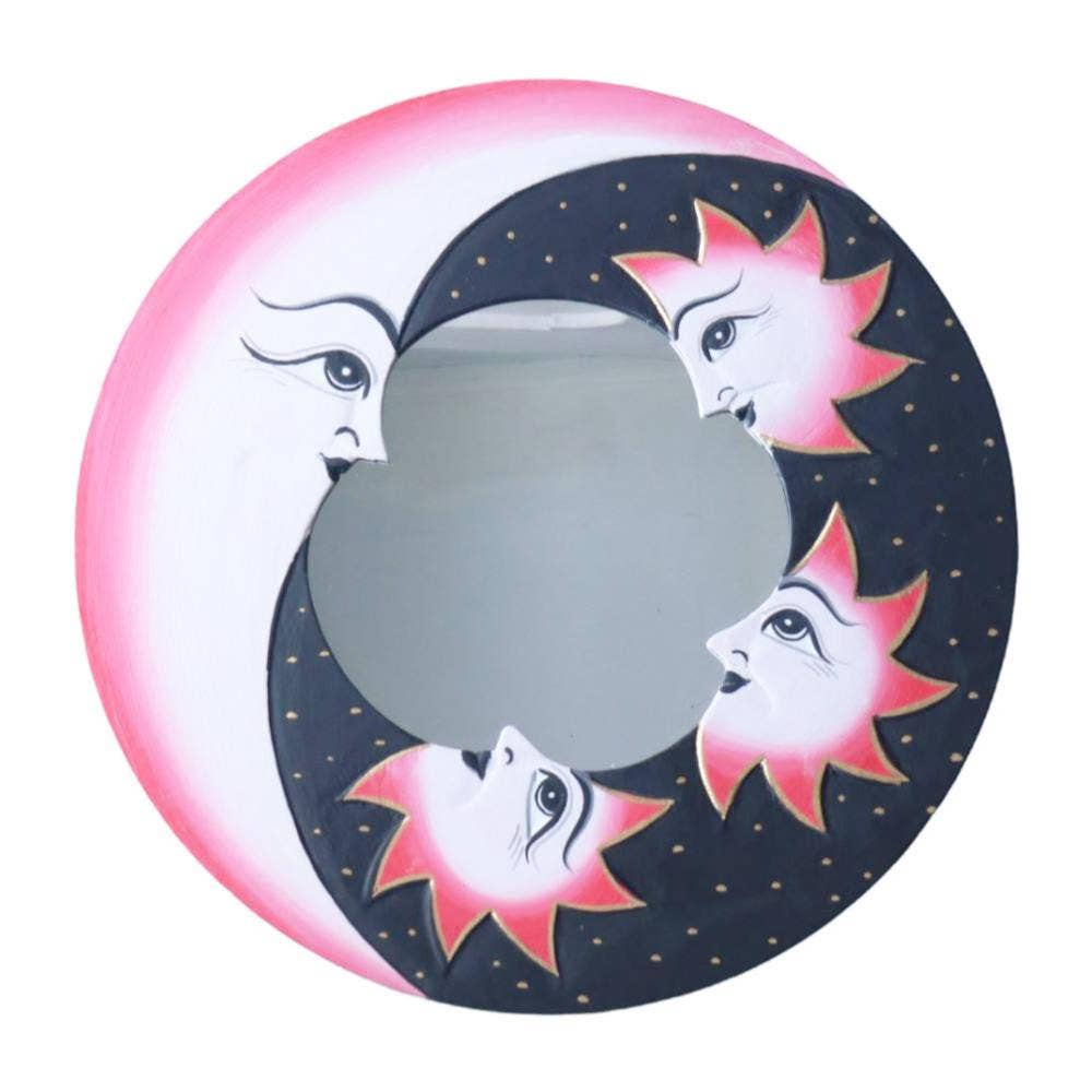 Shared Earth – wholesale Wall mirror – Mirror Sun and Moon Black Pink 40cm diameter0
