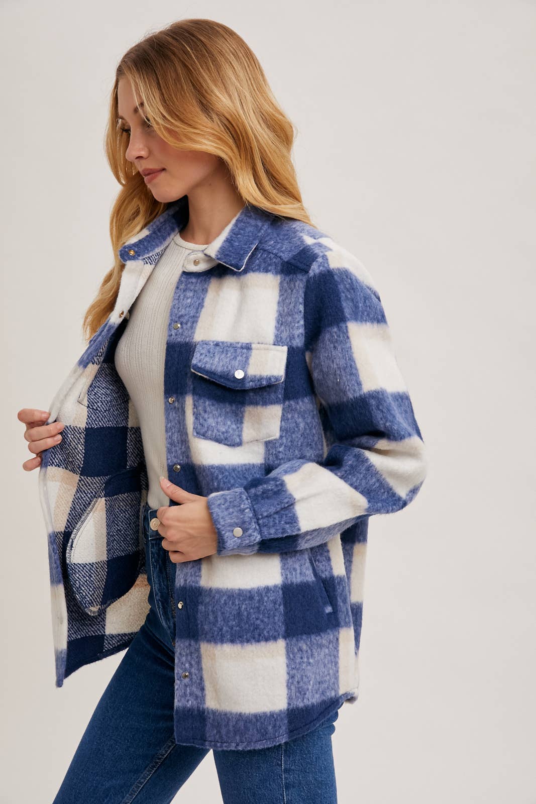 Bluivy – Engroshandel Skjortejakke/shacket – til kvinder – PLAID BØRSTET FLANNEL SHACKET22