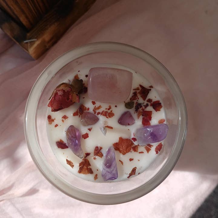 moon and mantras - Wholesale Jar/Filled Candle - Venus Love Goddess Candle with Rose Quartz & Amethyst2