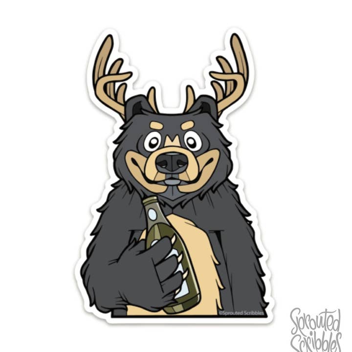 Beer (Deer + Bear) Cute Animal Sticker - Wilderness Outdoors for wholesale by Sprouted Scribbles