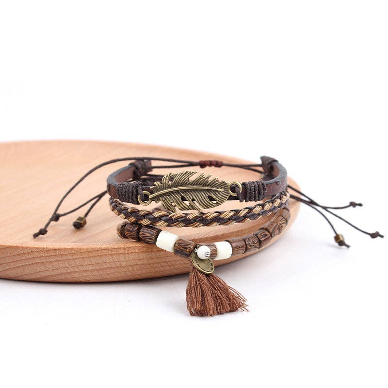 alberalkirk - Wholesale Woven/Braided Bracelet - Multi Layer Braided Leather Tassel Bracelet S5P6223