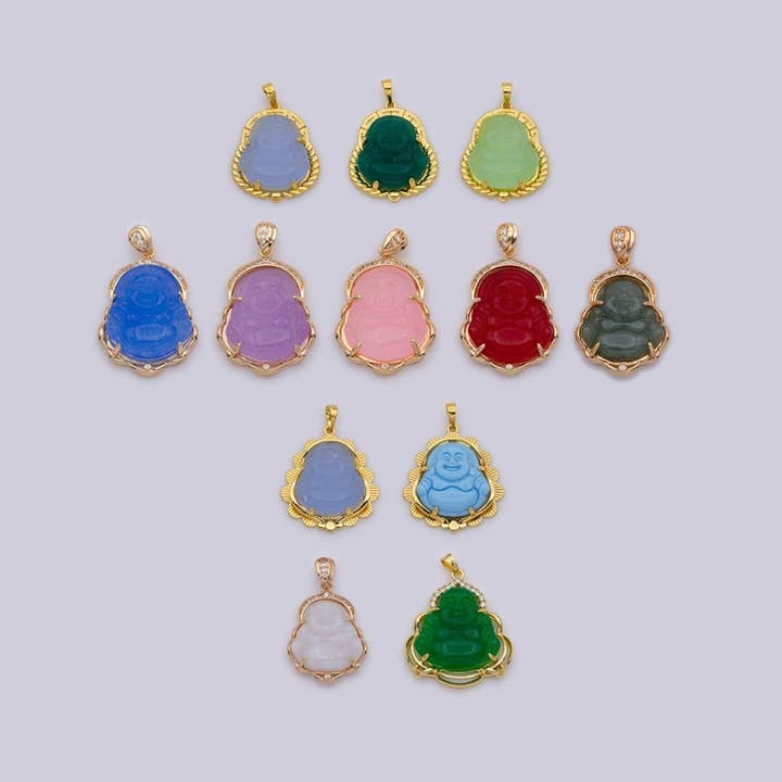 Colgante de Buda de Jade Azul Púrpura Rojo Rosa con Bisel Relleno de Oro de 18k para venta al por mayor de Aim Eternal