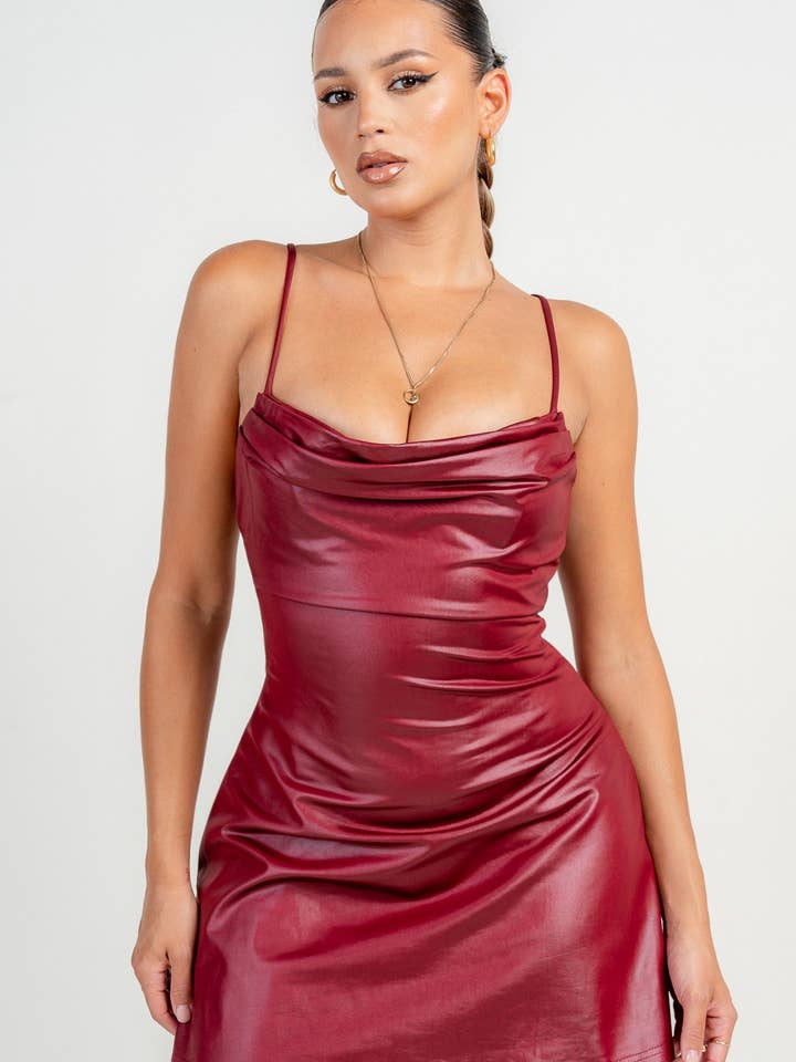 HD30391B_COWL NECK A-LINE COATING MINI DRESS for wholesale by PRIVY