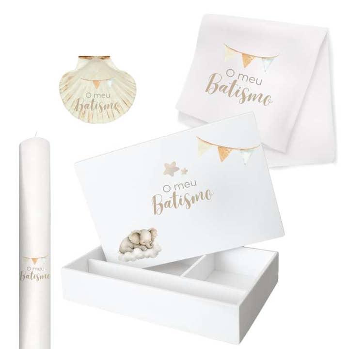 Kit baptême petit mouton - bougie, coquille, boîte et serviette pour la vente par Atiladecor, Artesanato Lda