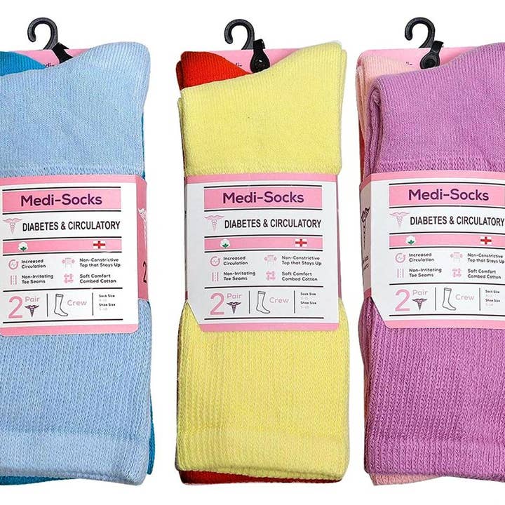 Diabetic Socks Combed Cotton Women's Crew Socks Health Circulatory Physicians Approved Non Binding Top 6 Pack 9-11 Mixed Color for wholesale by VINCO GROUP