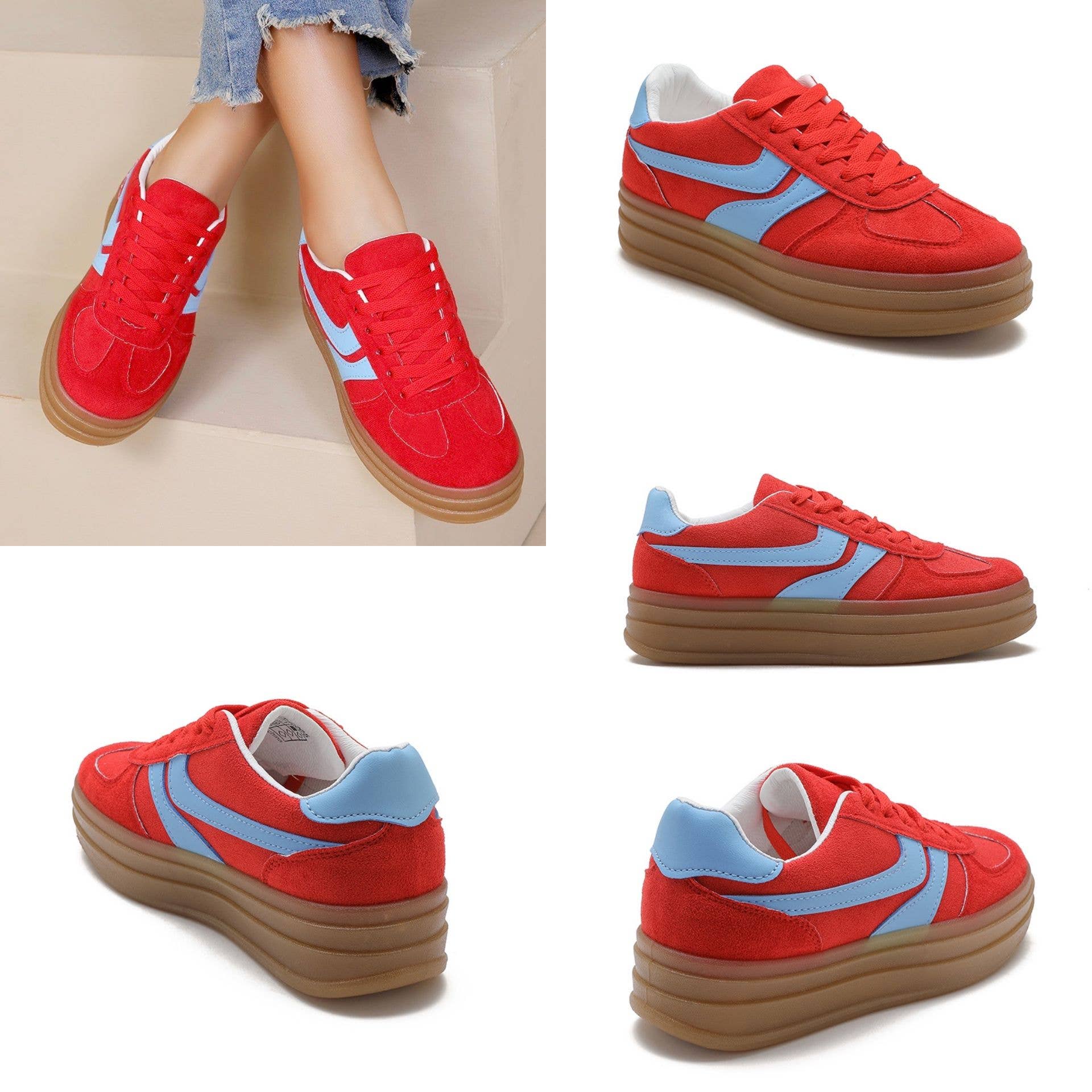 No Doubt Shoes - Wholesale Lifestyle Sneakers - Women's - WOMEN'S PLATFORM FAUX SUEDE LACE UP GUM SOLE SNEAKERS 11