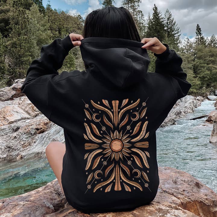 Boho Radiant Sun Hoodie for wholesale by Refinery Number One LLC
