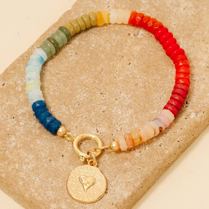 Anarchy Street - Wholesale Beaded Bracelet - Heart Coin Charm Mixed Beaded Bracelet