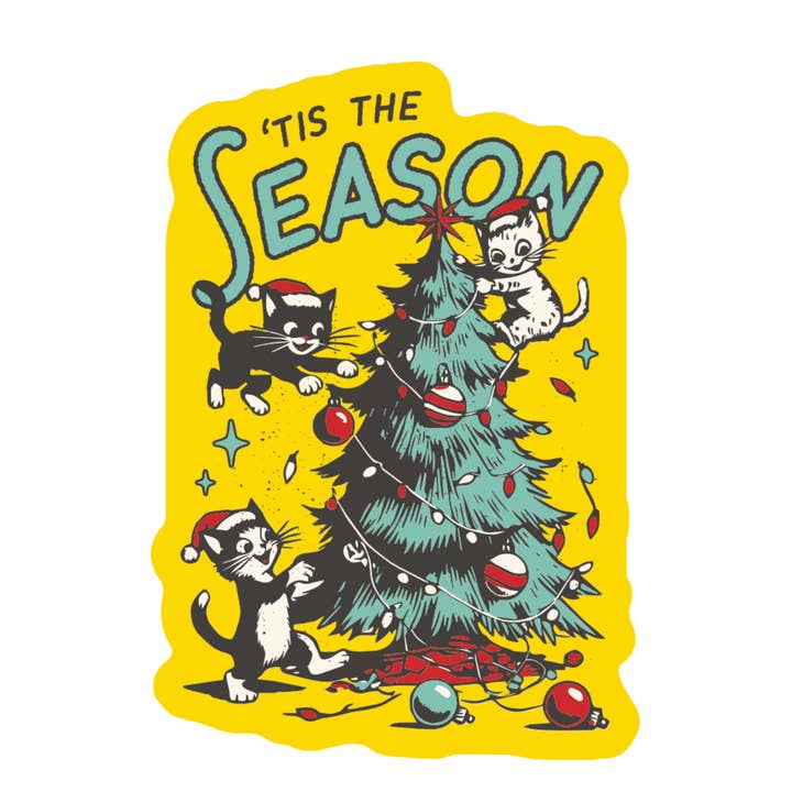 Adesivo in vinile di alta qualità Gatto Natalizio Festivo per la vendita all'ingrosso da parte di Juju and Moxie