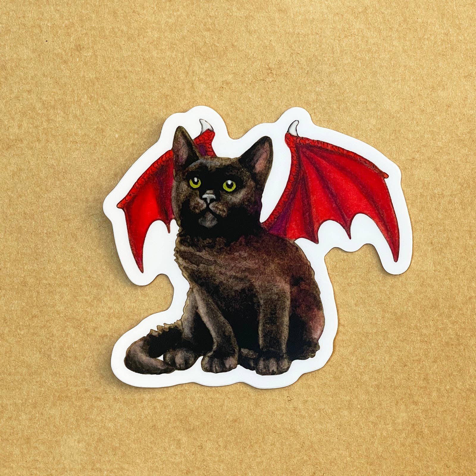 Amy Rose Moore Illustration - Wholesale Sticker - Dragon Kitten Red Wings Vinyl STICKER 0