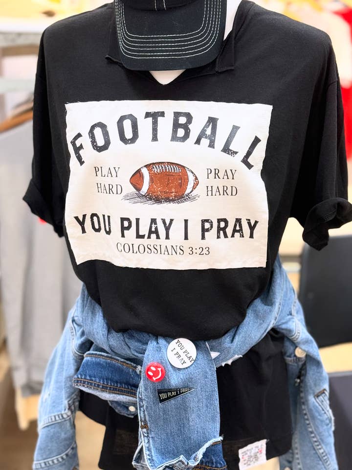 Football Patch V-Neck | Gameday | Graphic Tee for wholesale by You Play I Pray