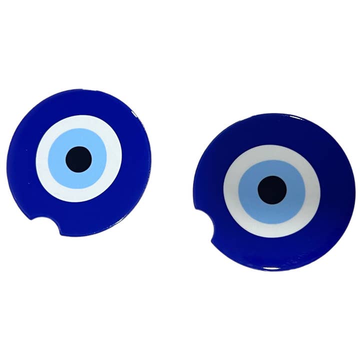 Blue Round Evil Eye Car Coaster Set for wholesale by Lori and Val