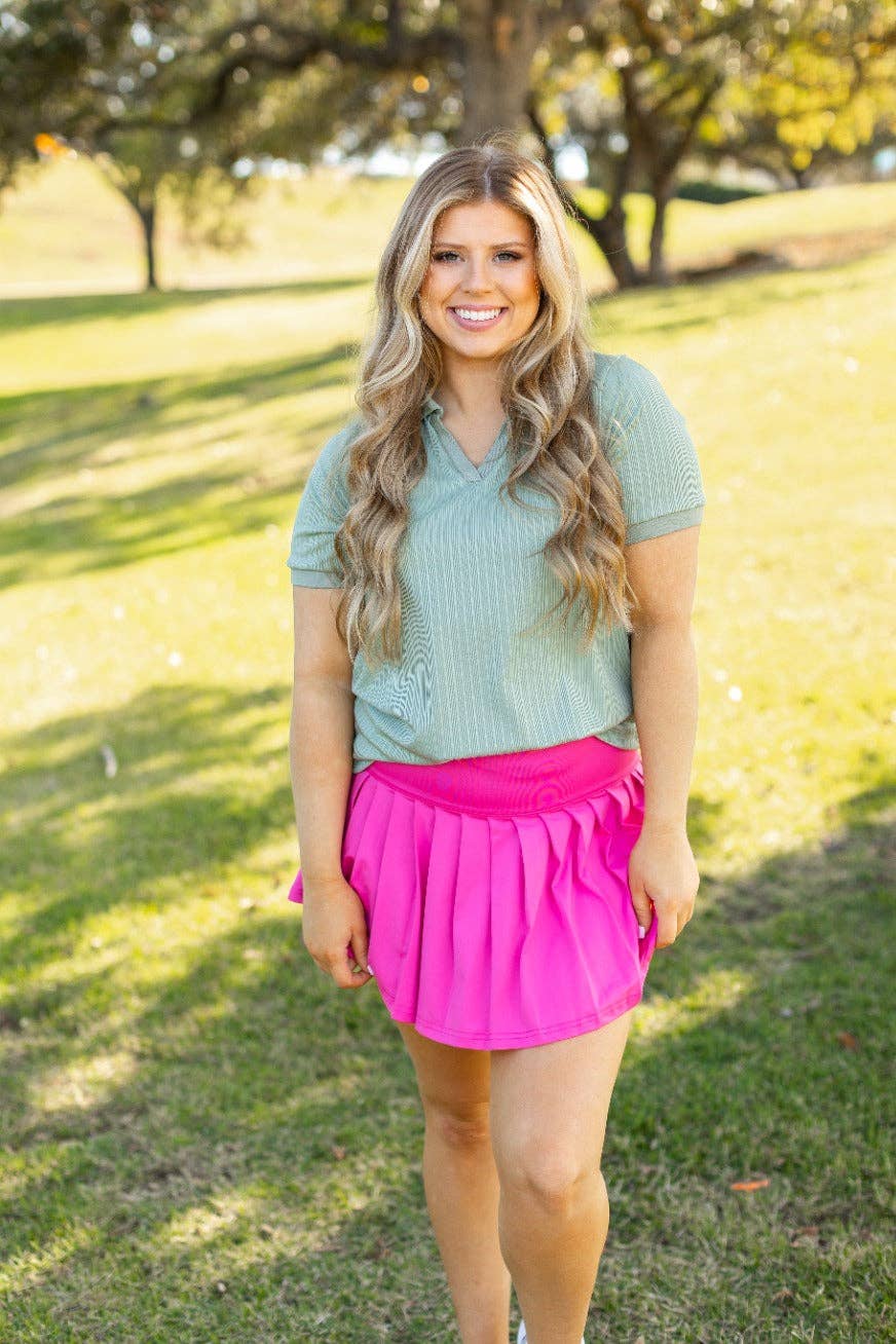 Vert Haut polo en maille côtelée, vert sauge en vente sur Faire13