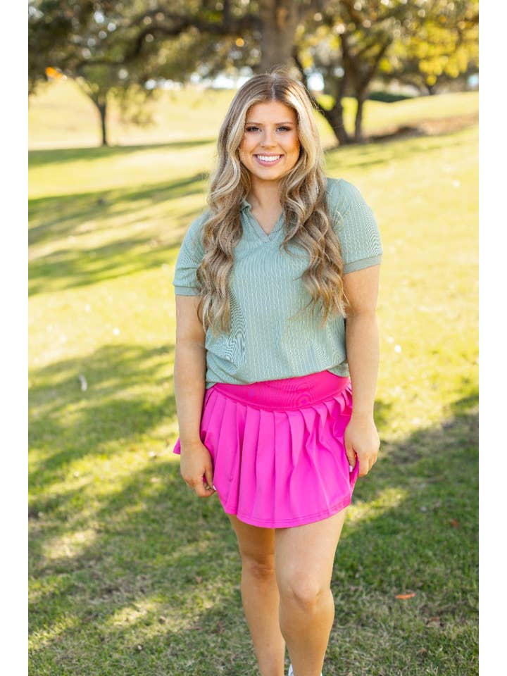 Rib Knit Polo Top, Sage Green for wholesale on Faire13