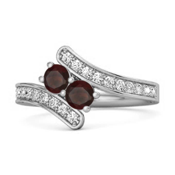 Dobbeltstens pavé-bypassring med rund granat - sterlingsølv for engroshandel hos Star Joya