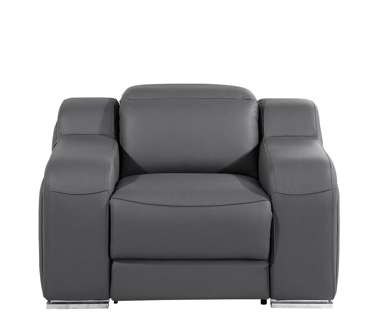 HomeRoots - Wholesale Chair - 41" Dark Gray Italian Leather Wall Hugger Recliner With USB0