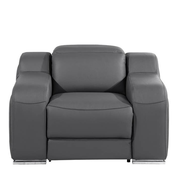 HomeRoots - Wholesale Chair - 41" Dark Gray Italian Leather Wall Hugger Recliner With USB