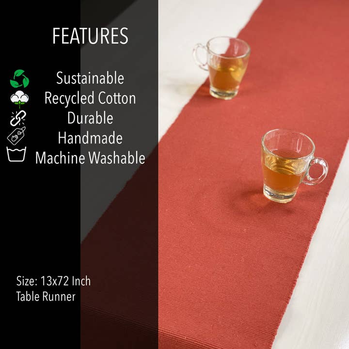 UPCYCLED COTTON CLASSIC RIBBED TABLE RUNNER, 13''x72'' RUST for wholesale on Faire3