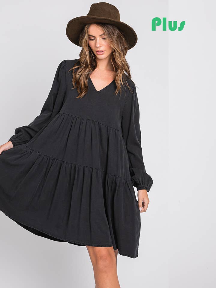 ZiA Apparel - Wholesale Dress - Women's - Thin Denim Tiered Dress Plus Size