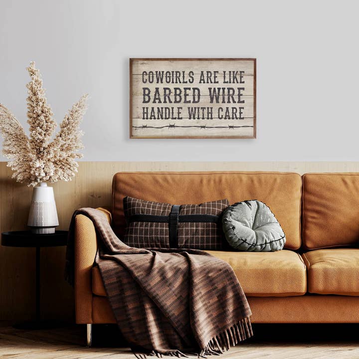 Kendrick Home - Wholesale Wood Wall Art - Cowgirls Are Like Barbed Wire Whitewash1