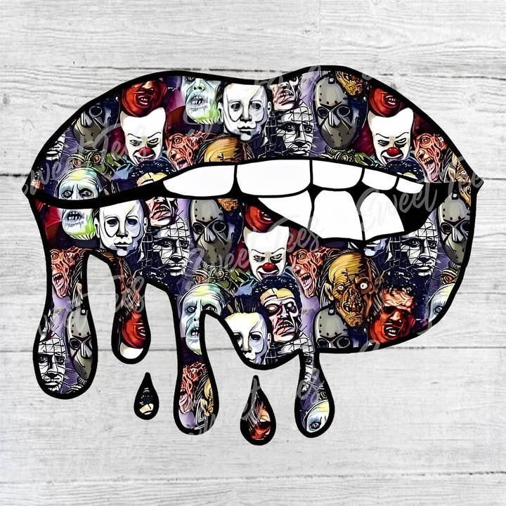 Sweet Tees - Wholesale T-Shirt (Graphic) - Women's - Dripping Lips Halloween Movie Sublimated Bleached Tee3