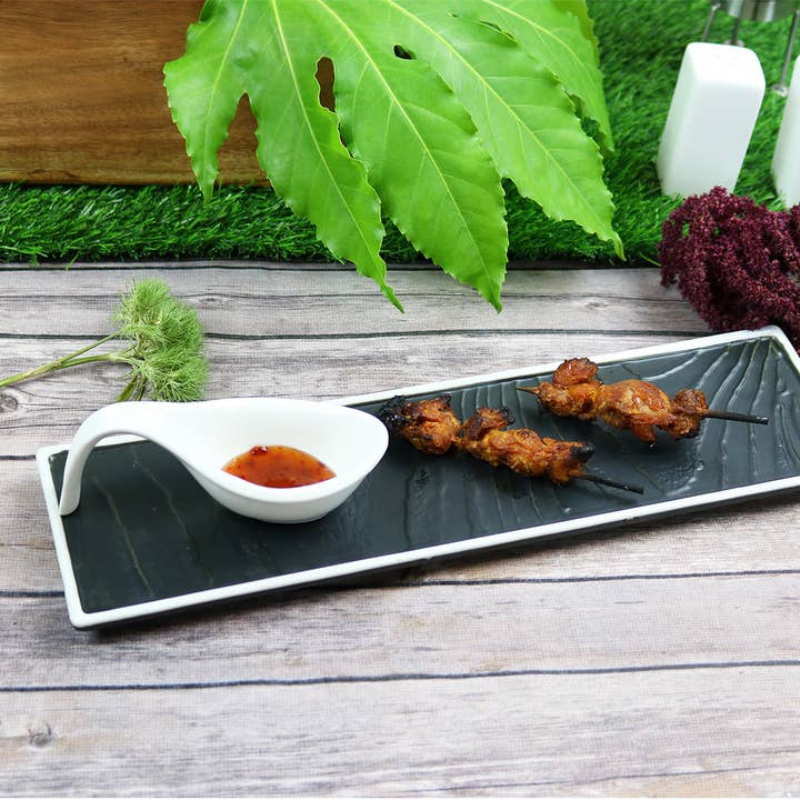 White Rim Narrow Black Appetizer Plate- Set of 4 for wholesale by Little White Dish